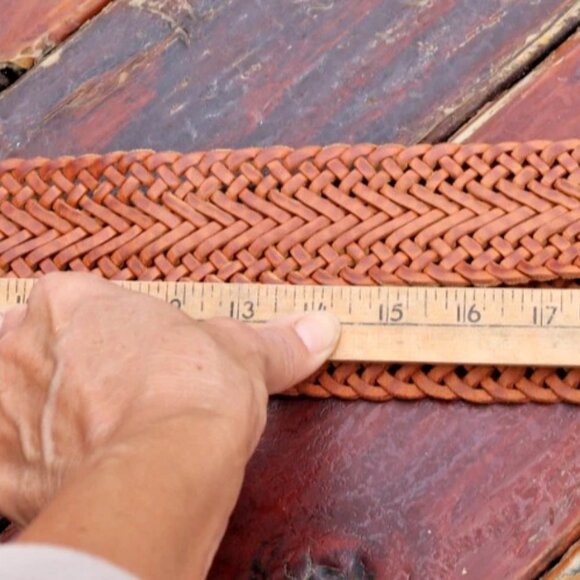 Chico's Moroccan Brown Leather Woven Belt Brass Silver Tone Buckle L - Picture 12 of 15